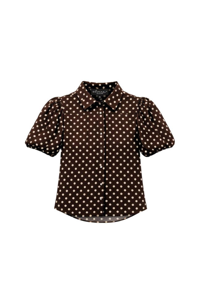 Elvira Casuals Blouse Jade Brown Dot Stretchshop.nl