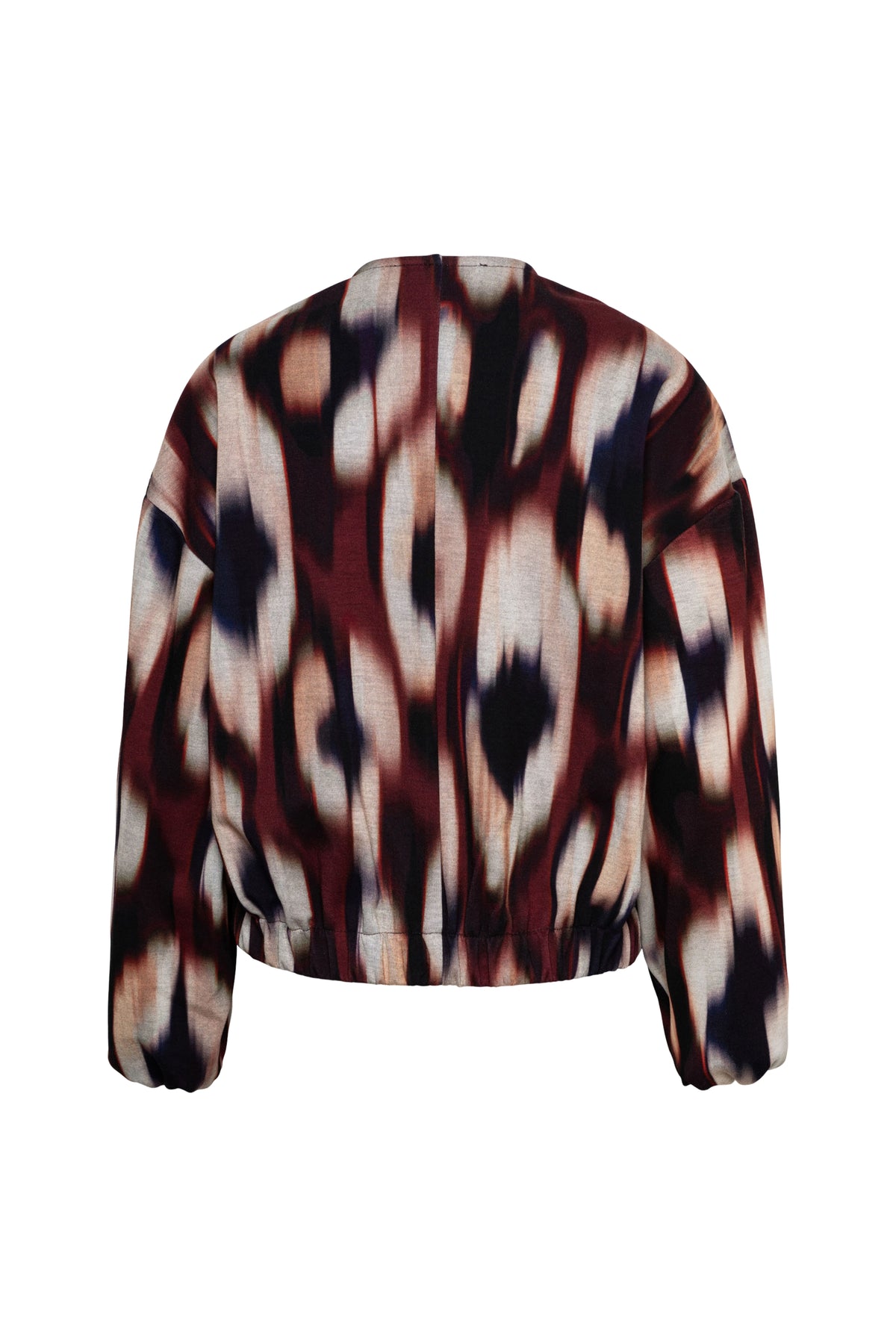 Lichte, geweven Diede Faded Big Wine Red Multi jas van &Co woman, met kleurrijke patronen en comfortabele pasvorm.
