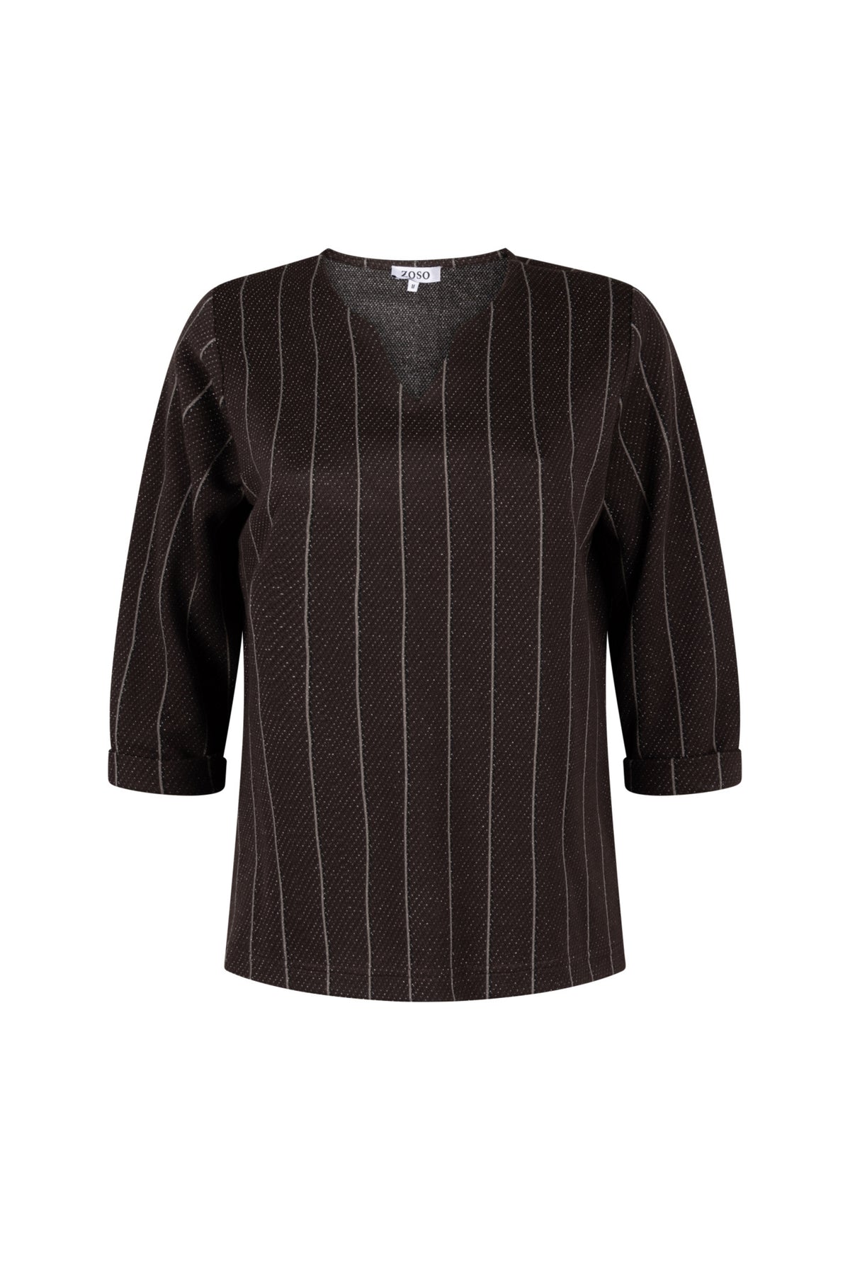 Zoso Lilly Espresso 264 sweater, donkerbruin met ronde hals, gemaakt van zachte breimaterialen, close-up van de stof en textuur