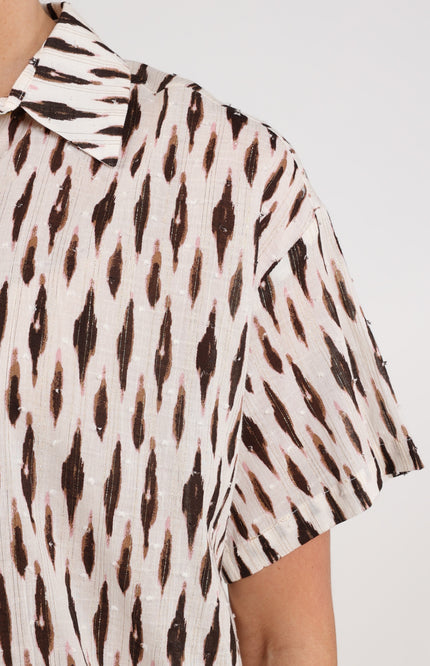 Nukus Blouse Britt Print Offwhite Fango NKS02194 Stretchshop.nl