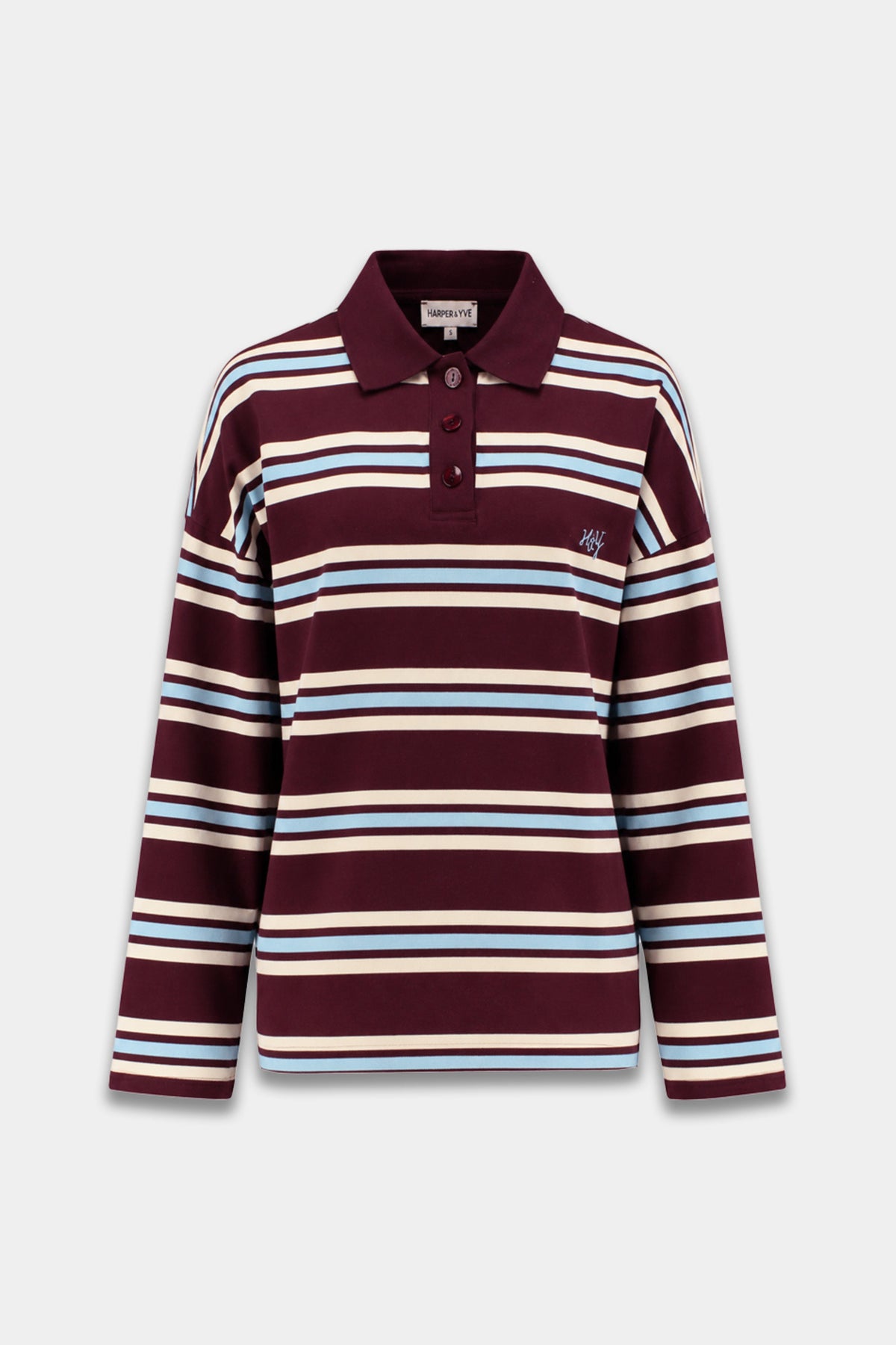 Harper & Yve Top Pollie Daydream in blauw met blauwe strepen, lichtgewicht en casual met korte mouwen.