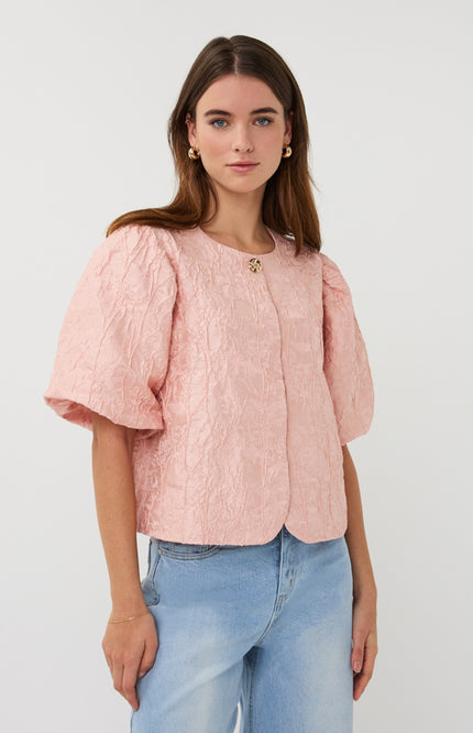 EsQualo Top Balloon Jacquard Faded Rose SP26.28025 Stretchshop.nl
