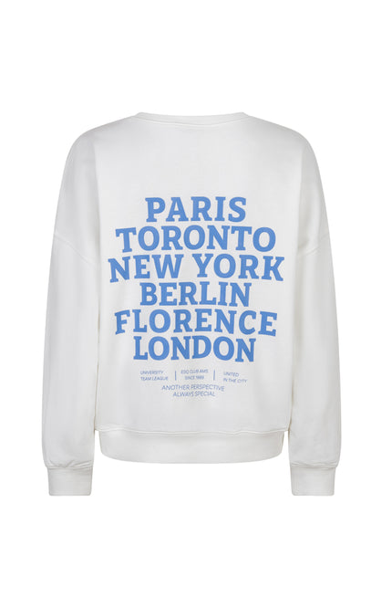 EsQualo Sweater Cities Offwhite Blue SP26.05019 Stretchshop.nl