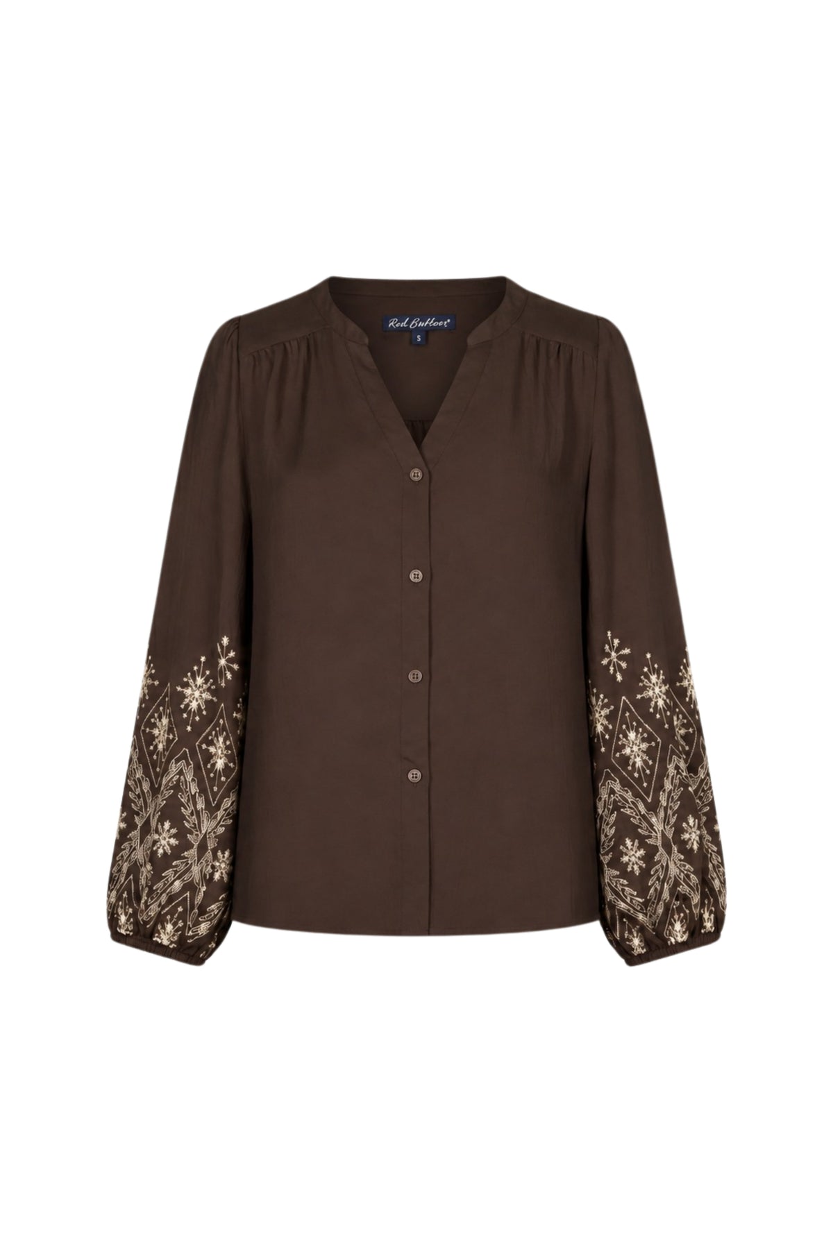 Elegante witte blouse van Red Button met borduursel, korte mouwen en knoopsluiting, casual en stijlvol voor dagelijks gebruik