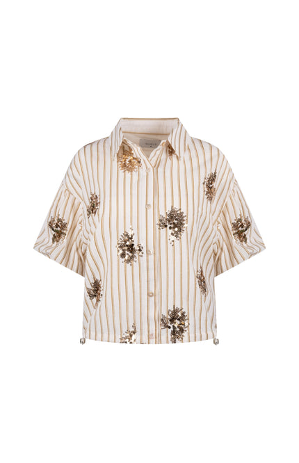 Nukus Blouse Leia Stripe Paillet Offwhite Fango NKS02136 Stretchshop.nl