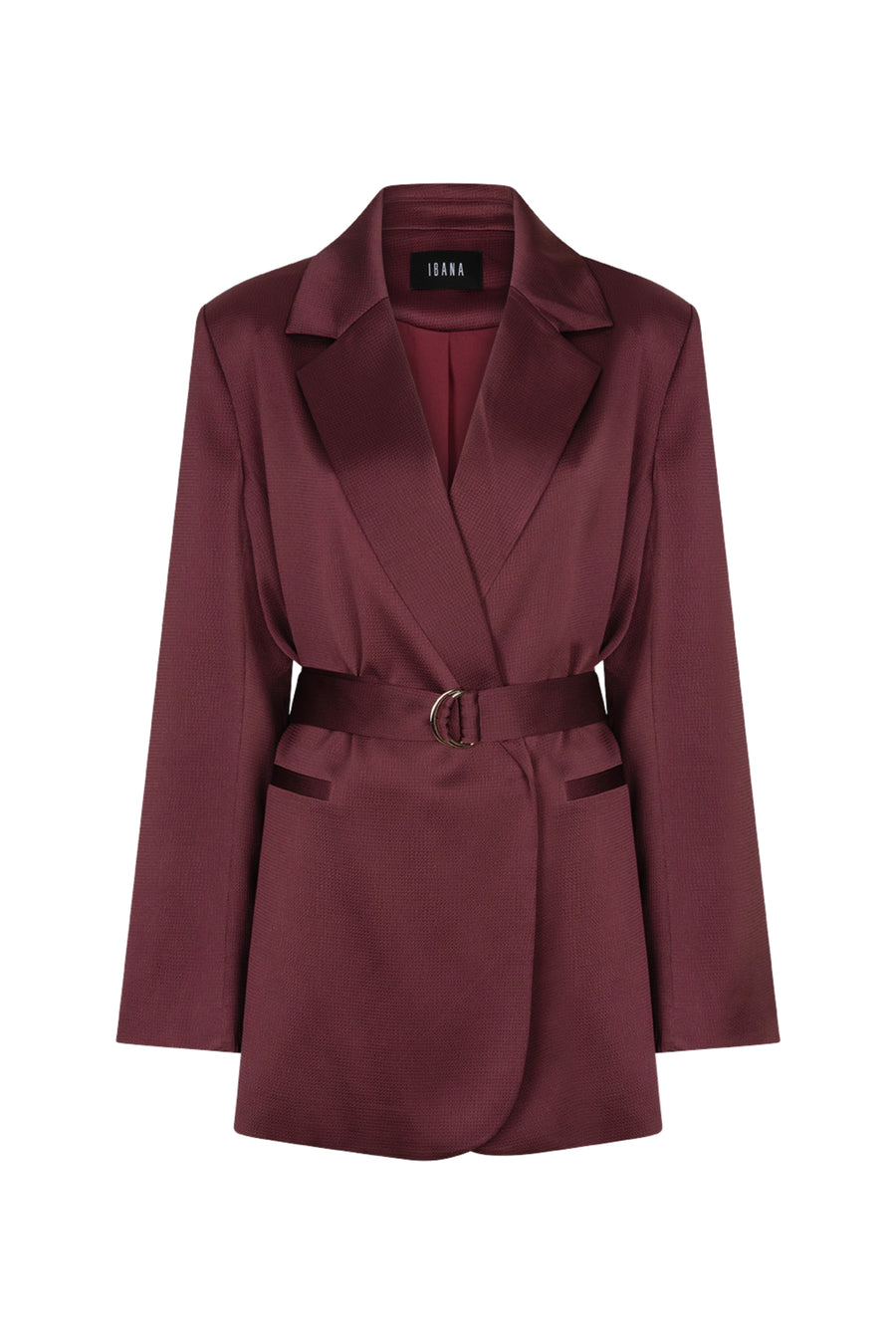 Ibana Janyn Berry Wine blazer in bordeaux kleur, getextureerd stoffen, getailleerd en modieus voor dames.