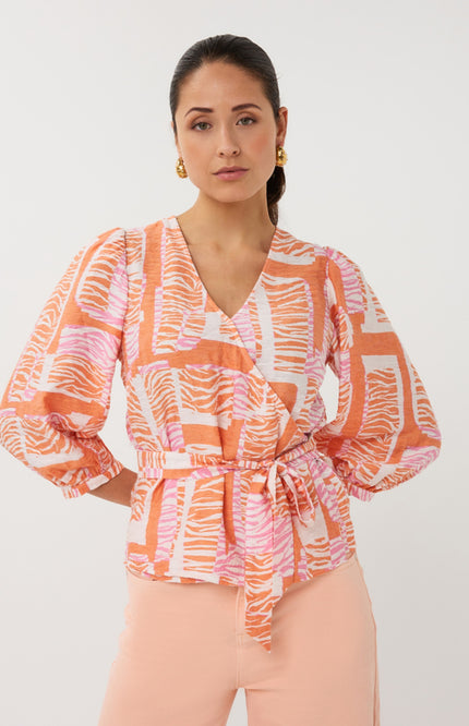 EsQualo Blouse Wrap Divine Blocks Print SP26.10029 Stretchshop.nl