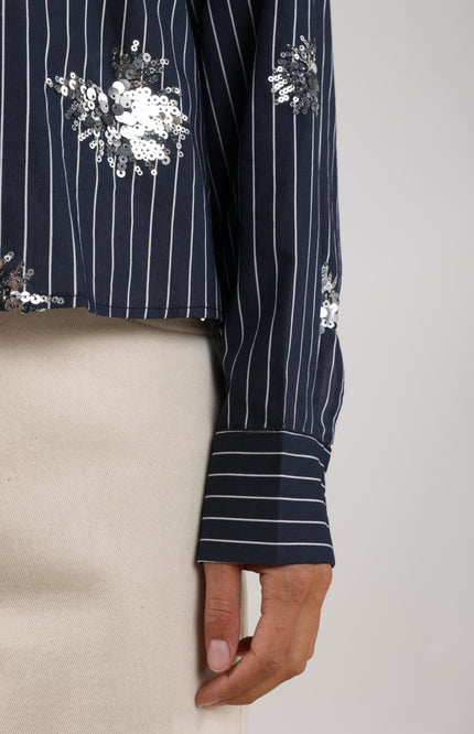 Nukus Blouse Tessa Paillet Navy NKS02151 Stretchshop.nl