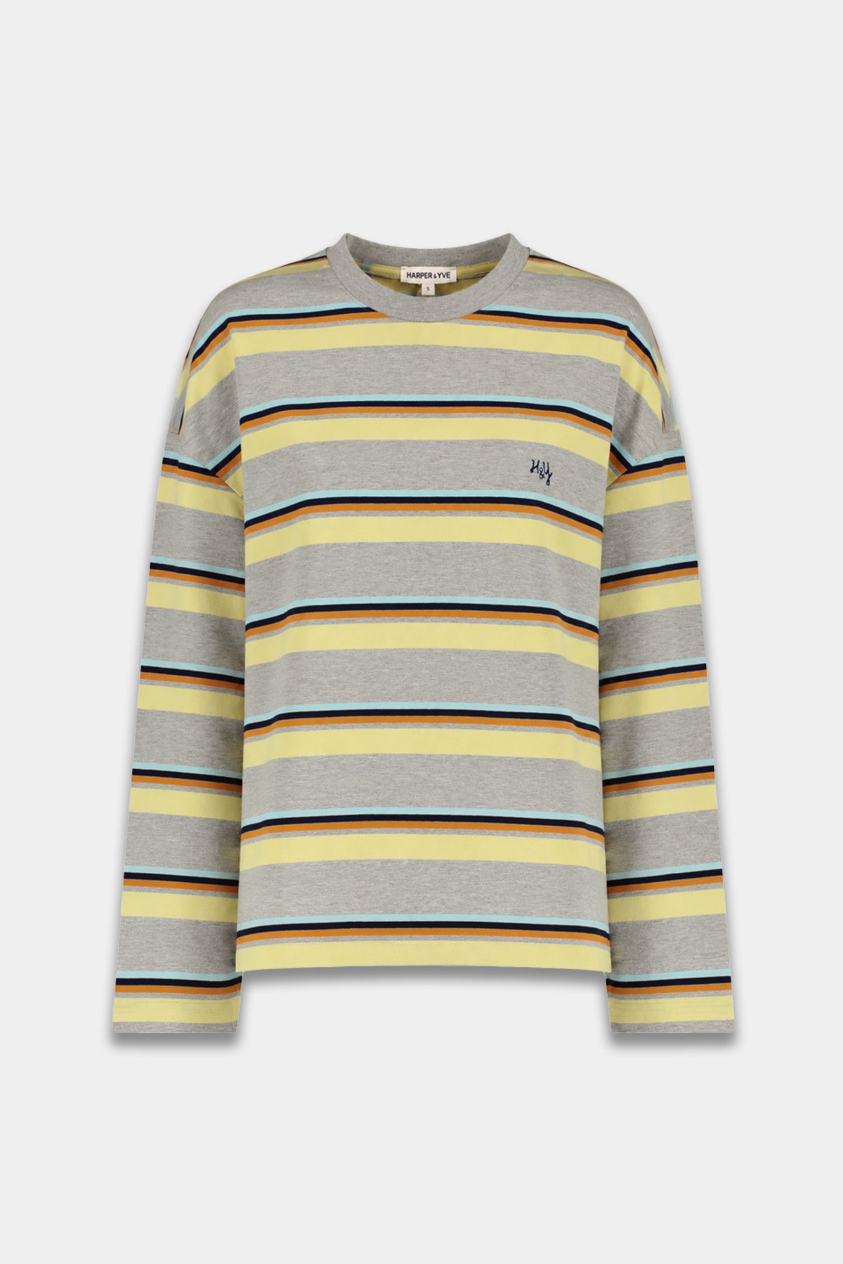 Harper & Yve lange mouwen shirt met grijze en strepen patroon, model Tommy Grey Melee Stripe, casual stijl, voor dames.