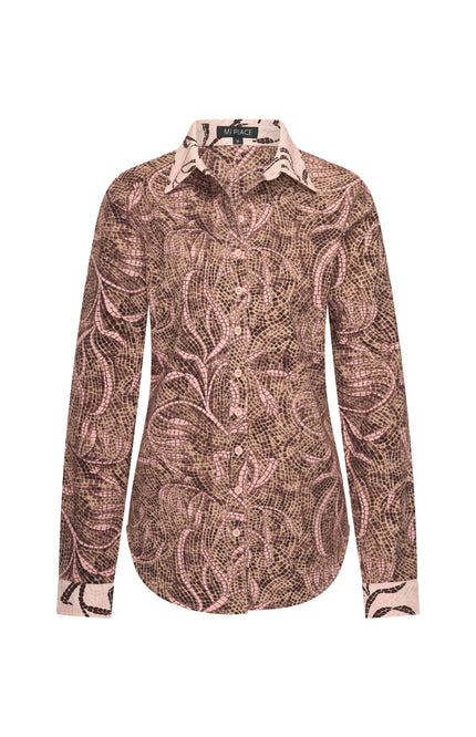 Mi Piace Travel Blouse Mix Twilight Twigs Print Espresso 202731 Stretchshop.nl