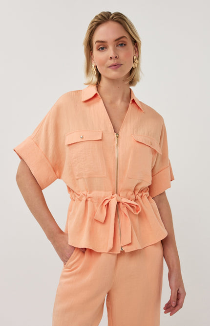 EsQualo Blouse Zipper Fine Crinkle Bellini SP26.10038 Stretchshop.nl