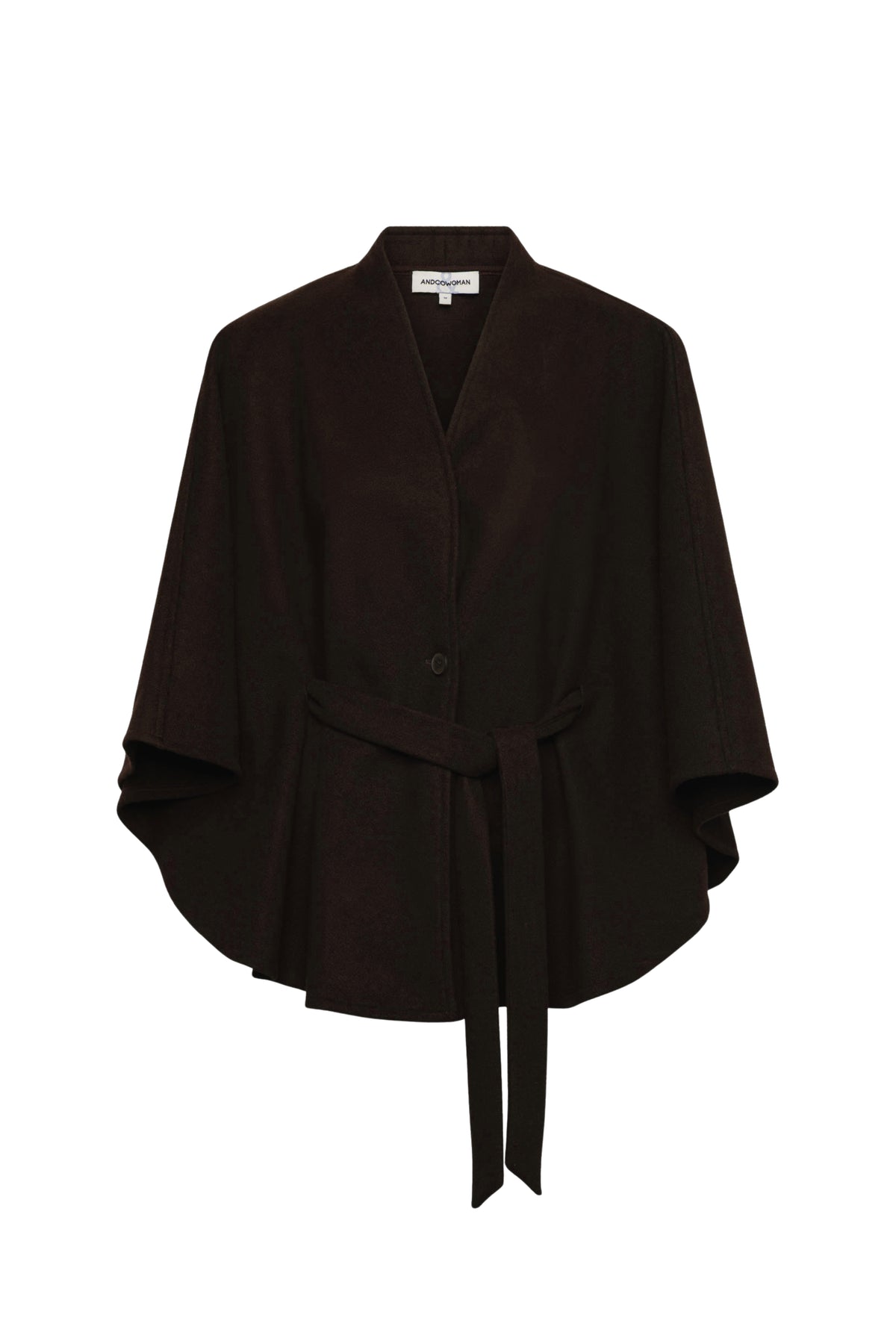 Donkerbruine damesjas Camille van &Co woman, stijlvolle winterjas met knopen en warme voering, close-up van de jas.