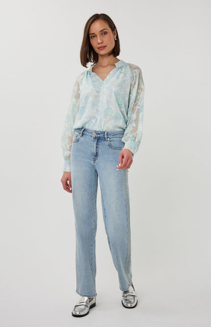 EsQualo Blouse Bow Shadow Print SP26.14017 Stretchshop.nl