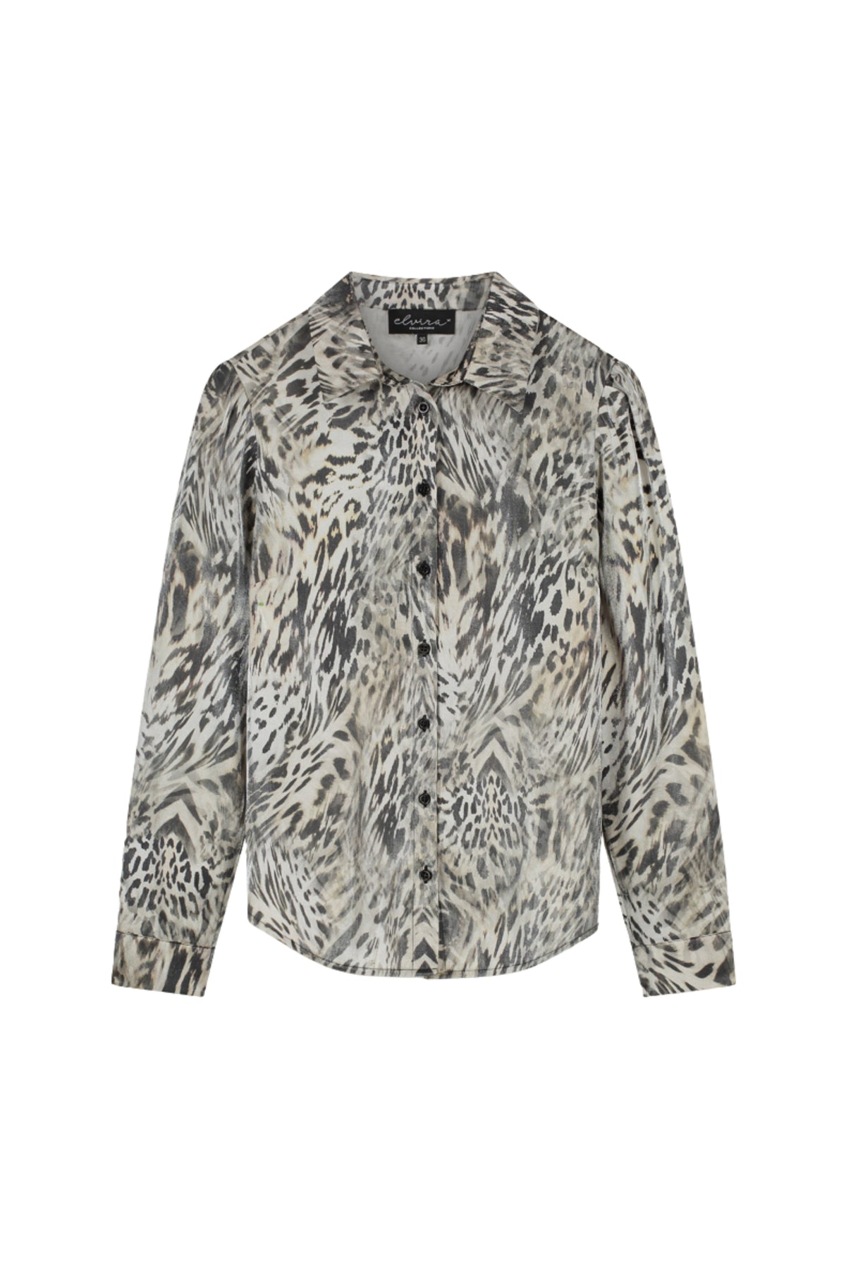 Elvira Casuals blouse Vita Animal met kleurrijk dierenpatroon, lange mouwen en losse pasvorm.