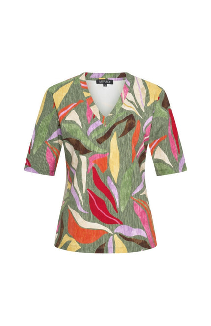 Mi Piace Travel Top Summer Leaf Dance Print Olive 202271 Stretchshop.nl