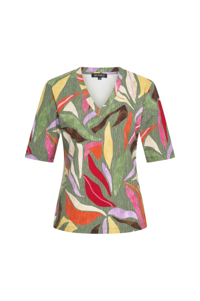 Mi Piace Travel Top Summer Leaf Dance Print Olive 202271 Stretchshop.nl