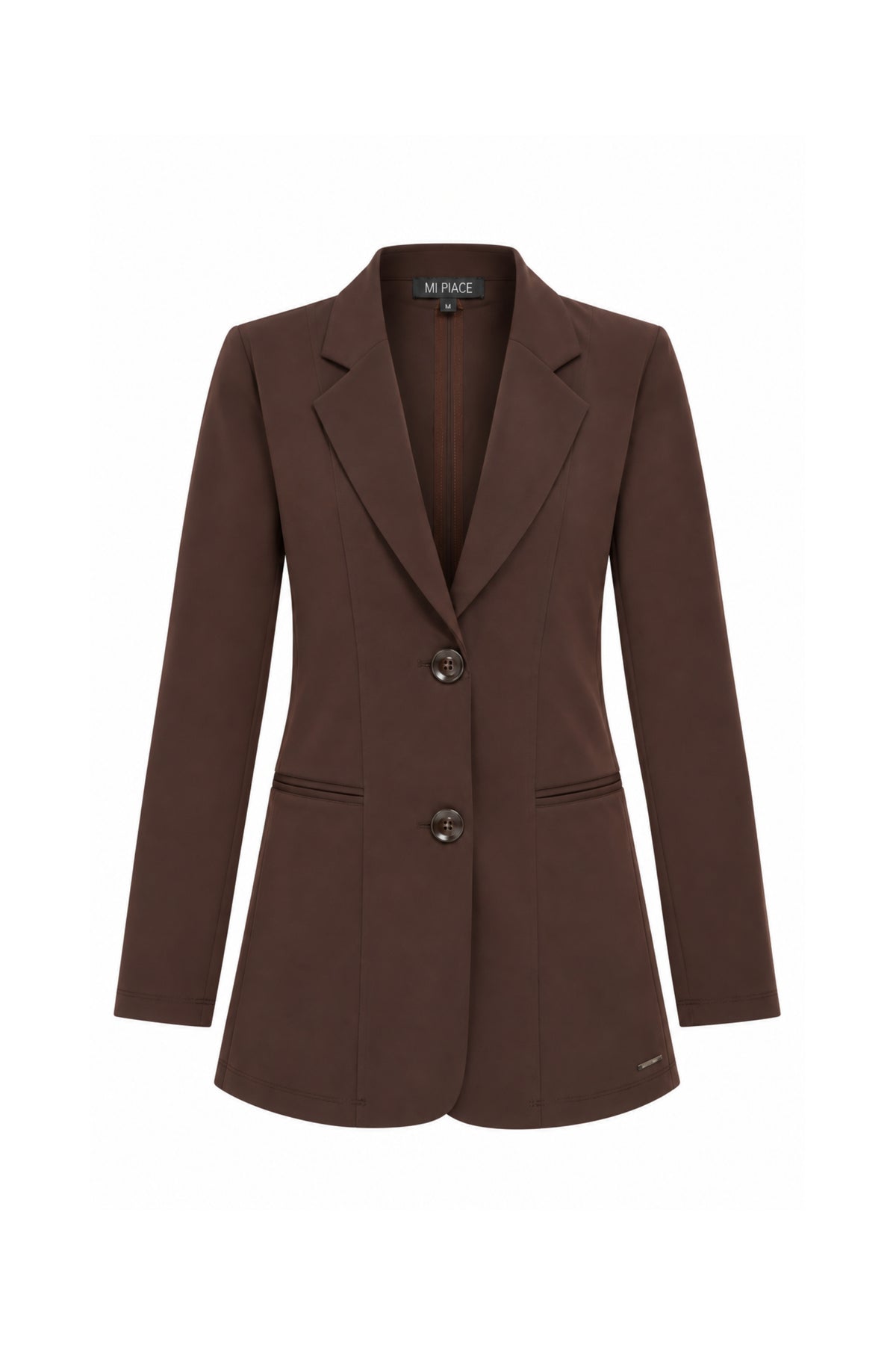 Mi Piace Travel Blazer in espresso, stijlvolle herenblazer met moderne pasvorm en knoopsluiting, perfect voor zakelijke reizen.