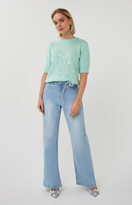 EsQualo Sweater Sequins Light Mint SP26.02004 Stretchshop.nl