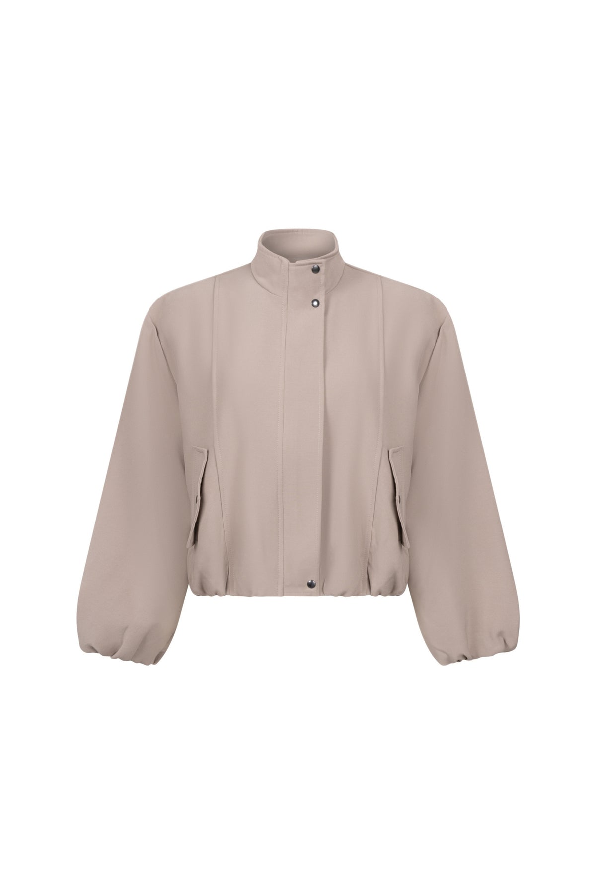 Taupe Zoso Lotte jas met ritssluiting en capuchon, modieus en comfortabel voor dames.