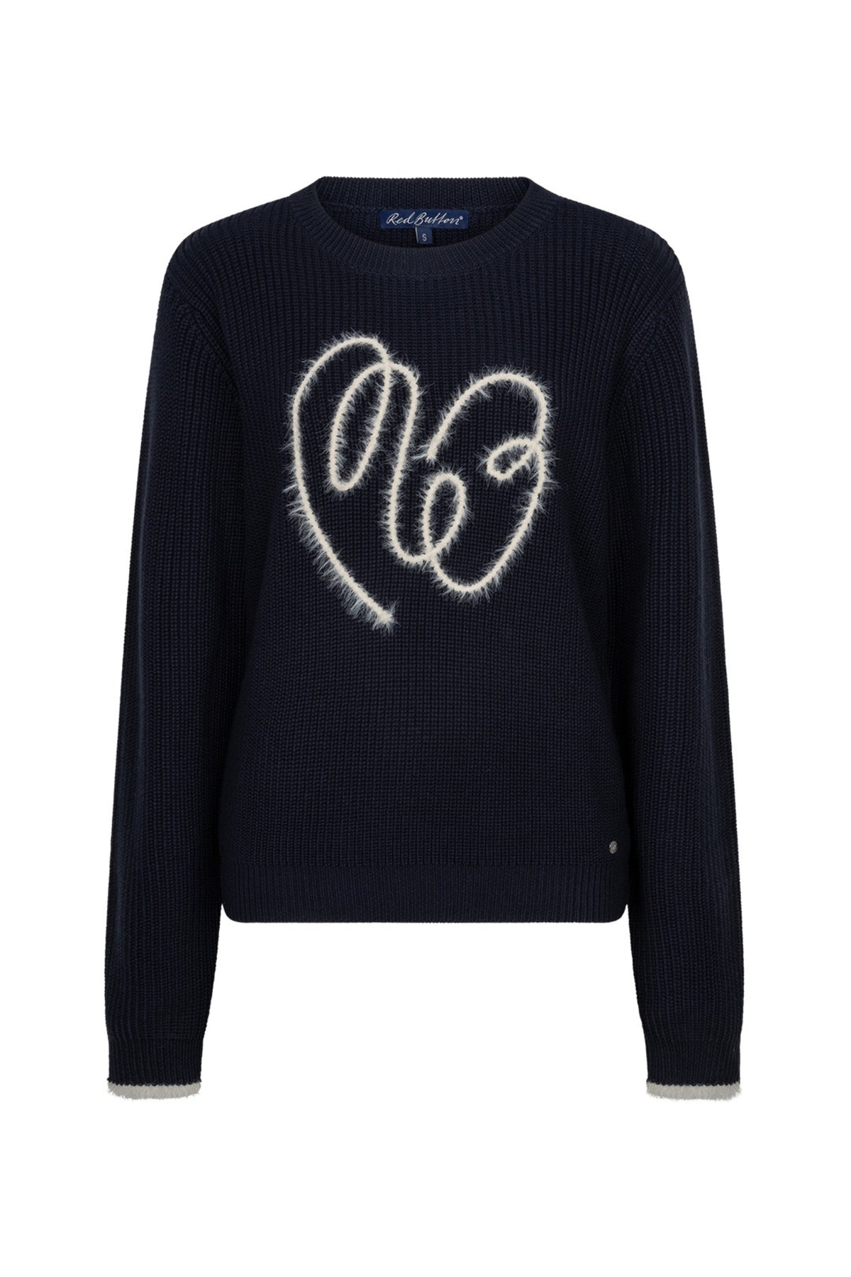 Navy sweater van Red Button met Ribbon Logo, zachte stof en gedetailleerde logo op de voorkant.