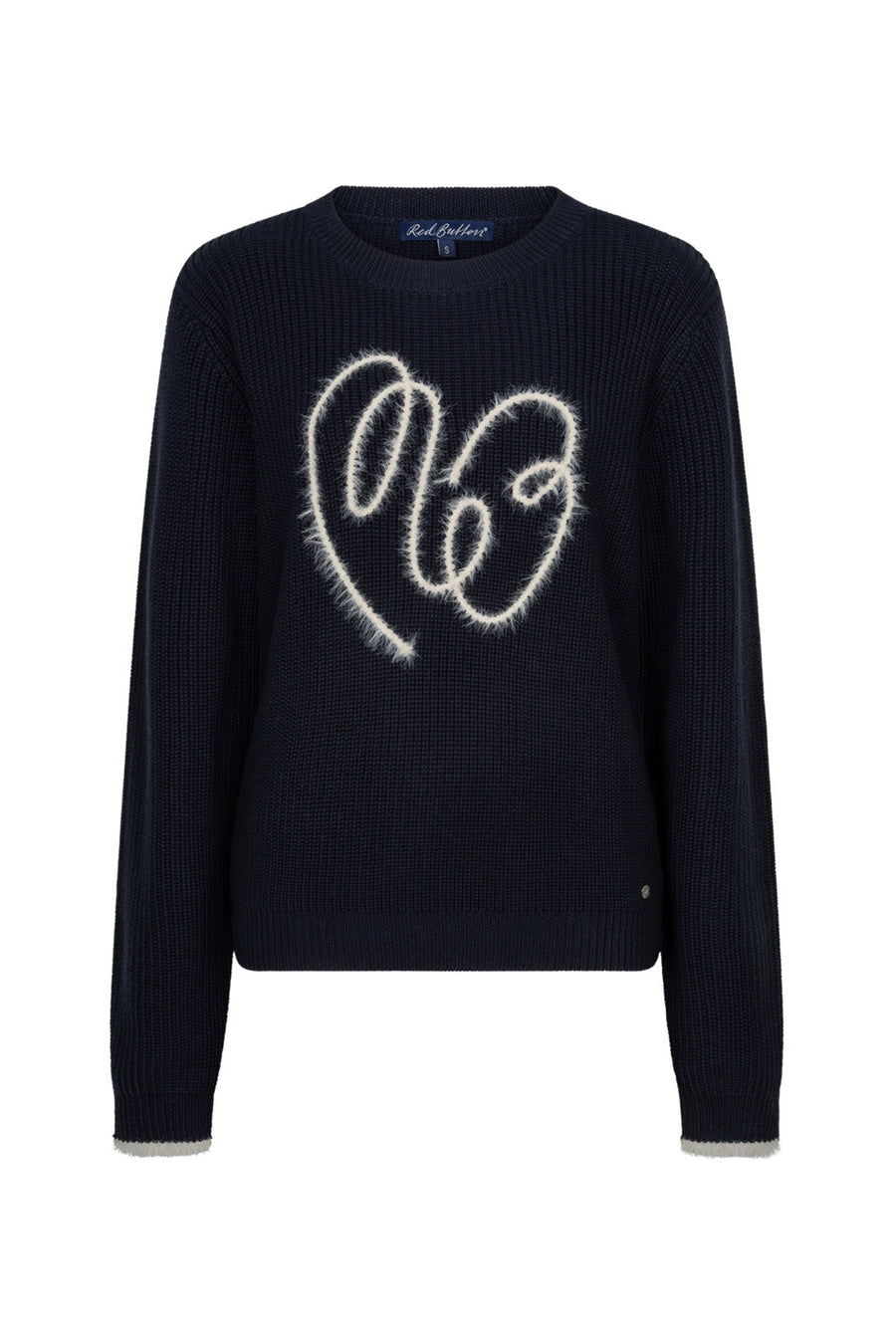 Navy sweater van Red Button met Ribbon Logo, zachte stof en gedetailleerde logo op de voorkant.