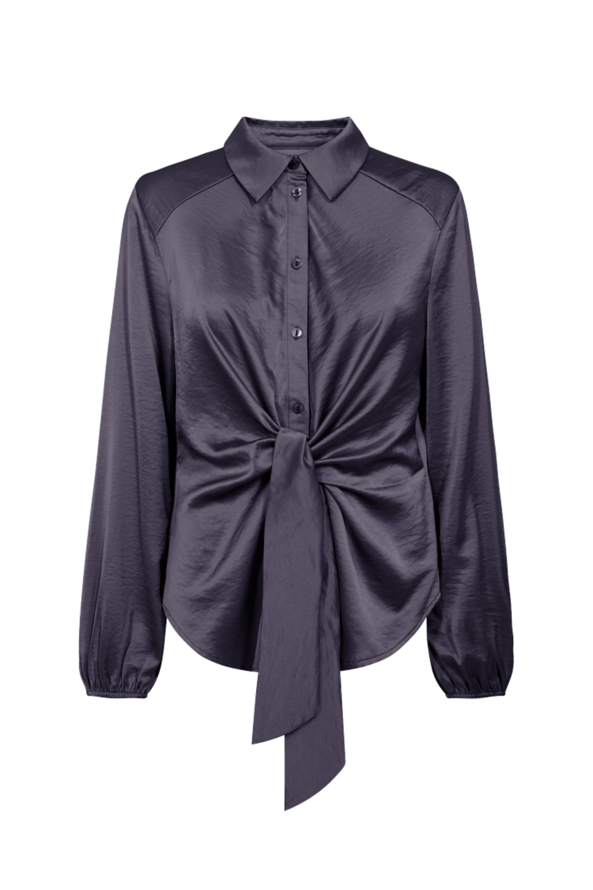 Donkere blouse van Freequent Fqdove Nightshade met lange mouwen en wijde pasvorm, gedragen door een model.