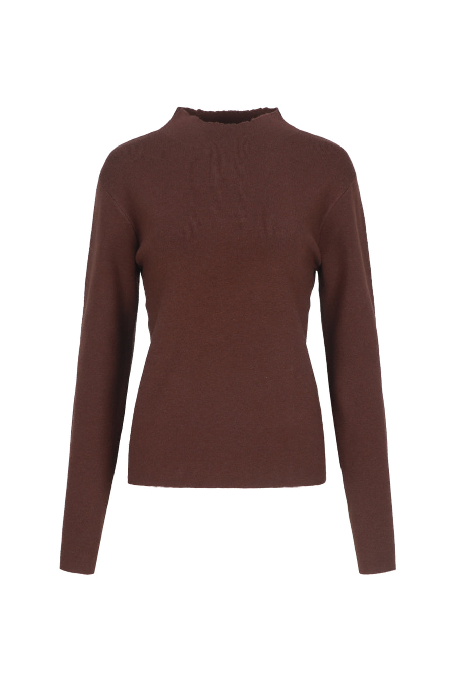 G-maxx Willaine gebreide top in cappuccino kleur, close-up van de zachte textuur en ronde hals.
