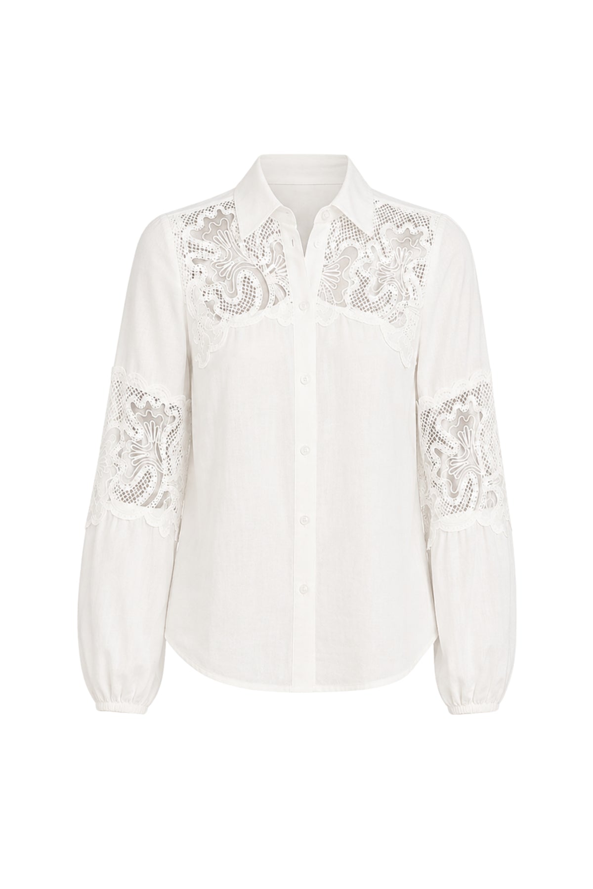 Lichte witte blouse met kanten details en lange mouwen van Tramontana, elegante dameskleding voor casual of formele gelegenheden.