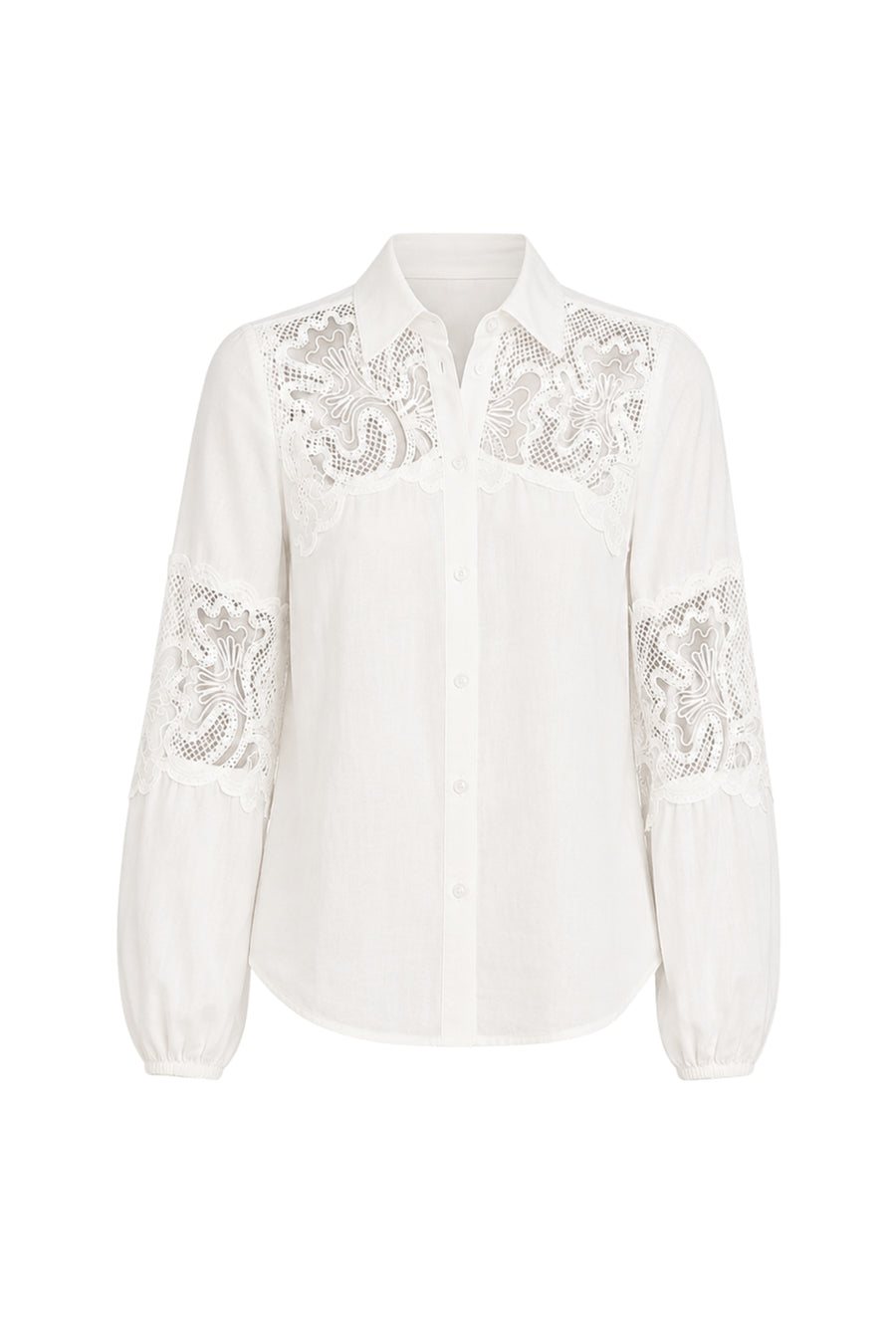 Lichte witte blouse met kanten details en lange mouwen van Tramontana, elegante dameskleding voor casual of formele gelegenheden.