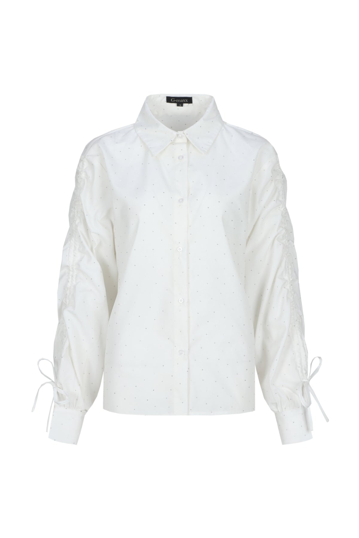 Offwhite blouse Maelle van G-maxx met lange mouwen en losse pasvorm, zichtbaar met knoopsluiting en subtiele details.