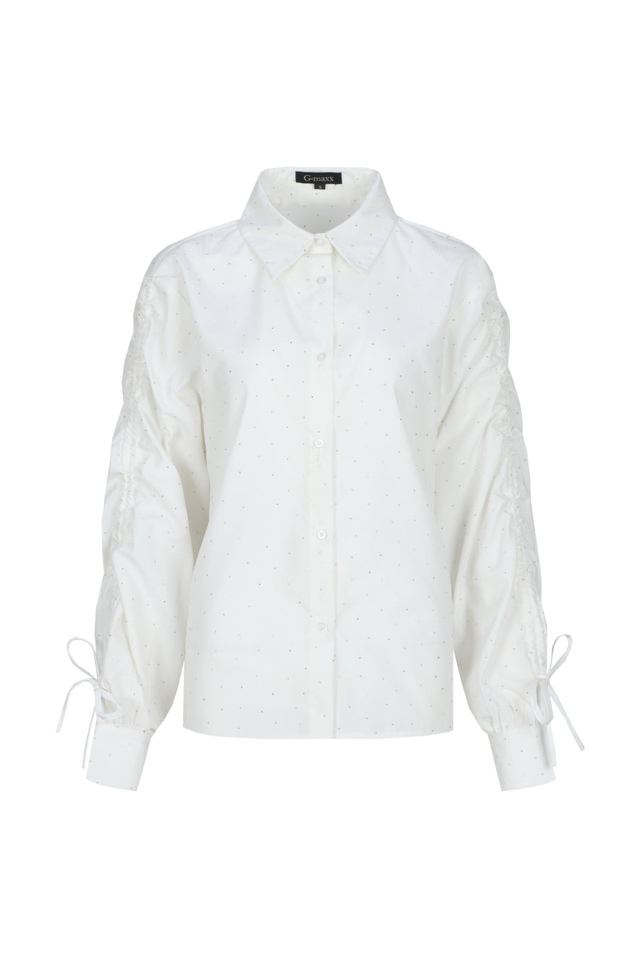 Offwhite blouse Maelle van G-maxx met lange mouwen en losse pasvorm, zichtbaar met knoopsluiting en subtiele details.