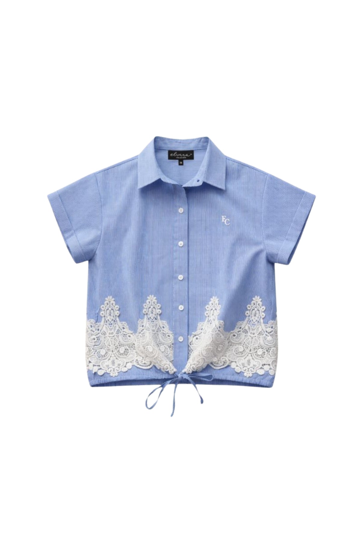 Blouse Renate gestreept blauw van Elvira Casuals, katoenen top met lange mouwen en casual stijl, geschikt voor dagelijks gebruik.