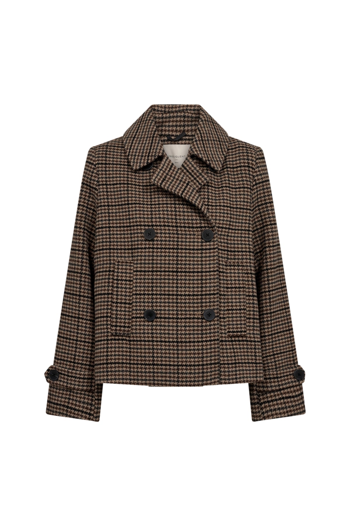 Freequent Fqsalia Desert taupe en zwarte jas met capuchon en ritssluiting, geschikt voor casual en outdoor gebruik
