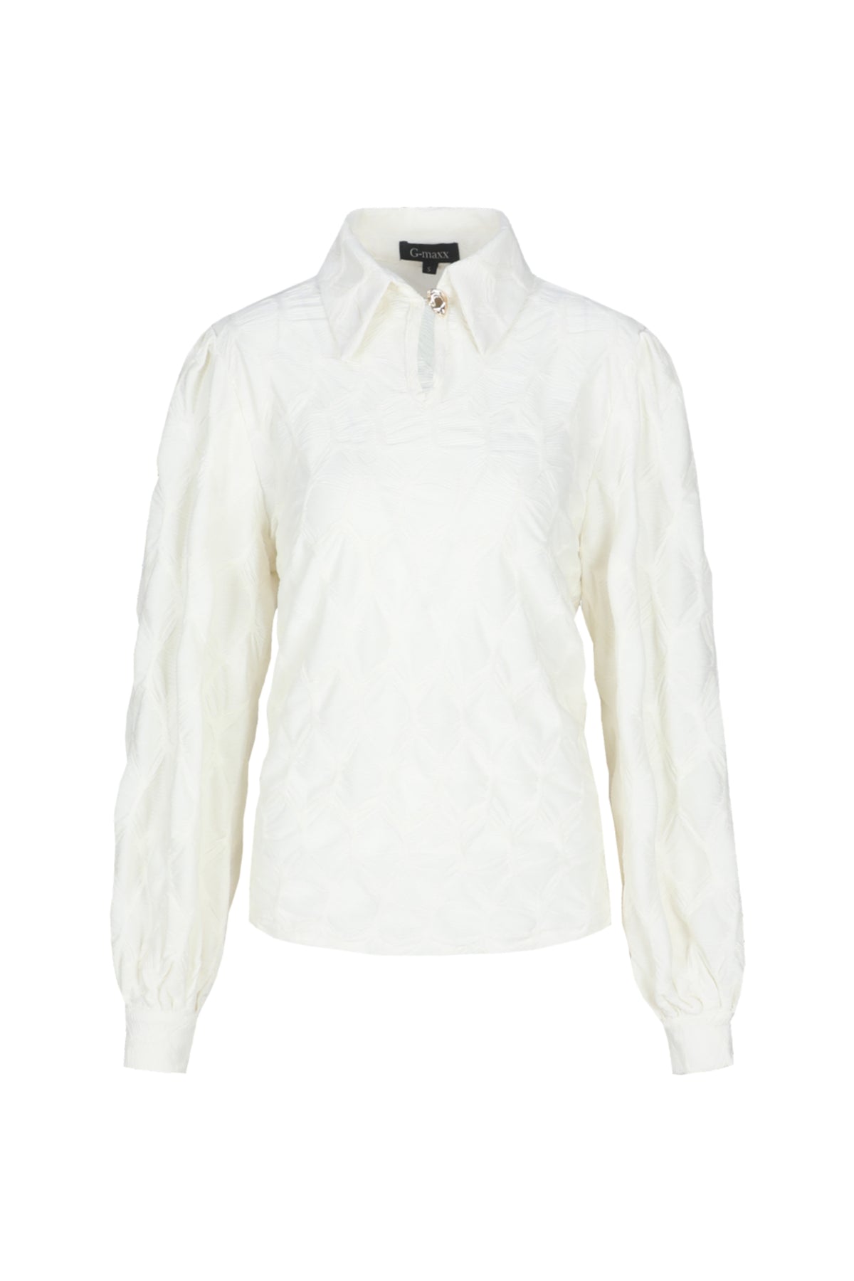 Witte Lucasta wol top van G-maxx, stijlvolle en zachte dames top met wolmateriaal, gedragen door een model.