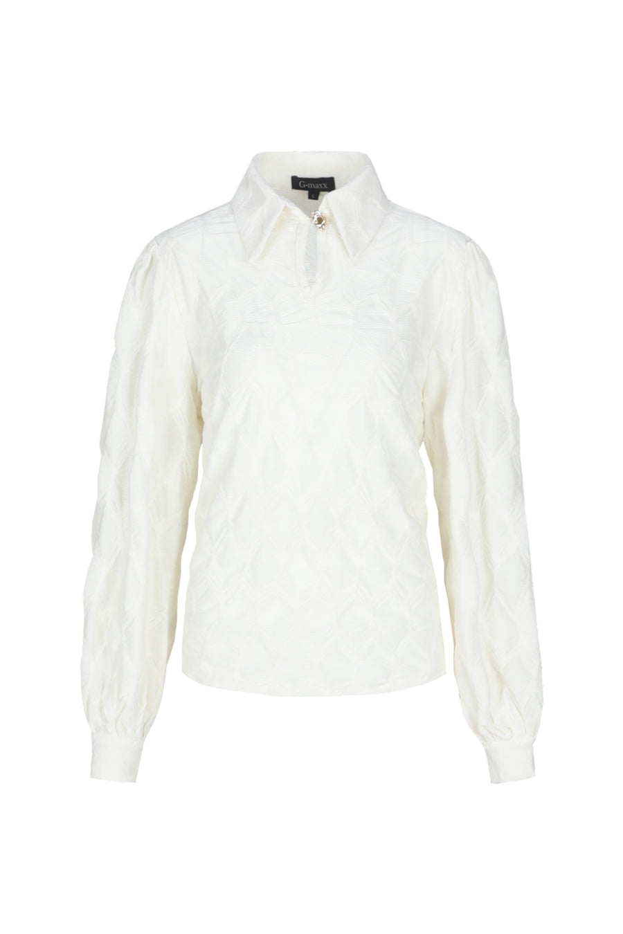 Witte Lucasta wol top van G-maxx, stijlvolle en zachte dames top met wolmateriaal, gedragen door een model.