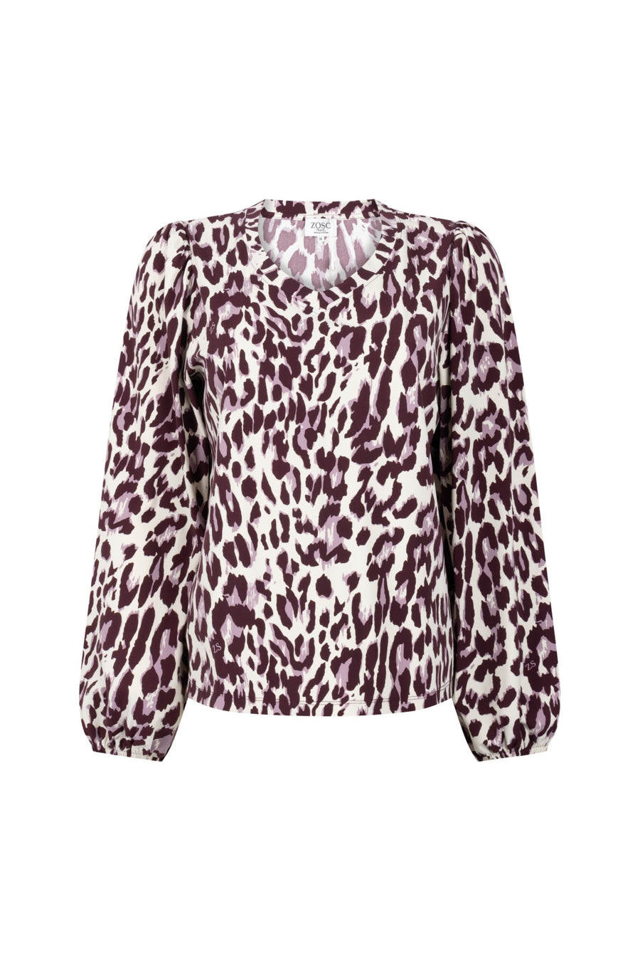 Lichtblauwe reisblouse van Zoso, Nathalie Mauve Bordeaux 264, met elegante pasvorm en zachte stoffen, gedragen door een model.