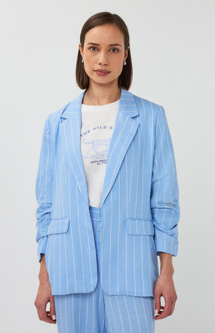 EsQualo Blazer Linen Stripe Pacific Blue SP26.17005 Stretchshop.nl