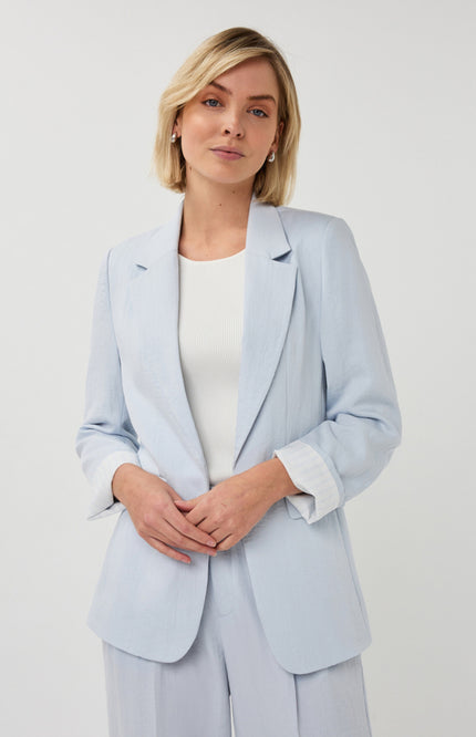 EsQualo Blazer Fine Crinkle Light Blue SP26.10037 Stretchshop.nl