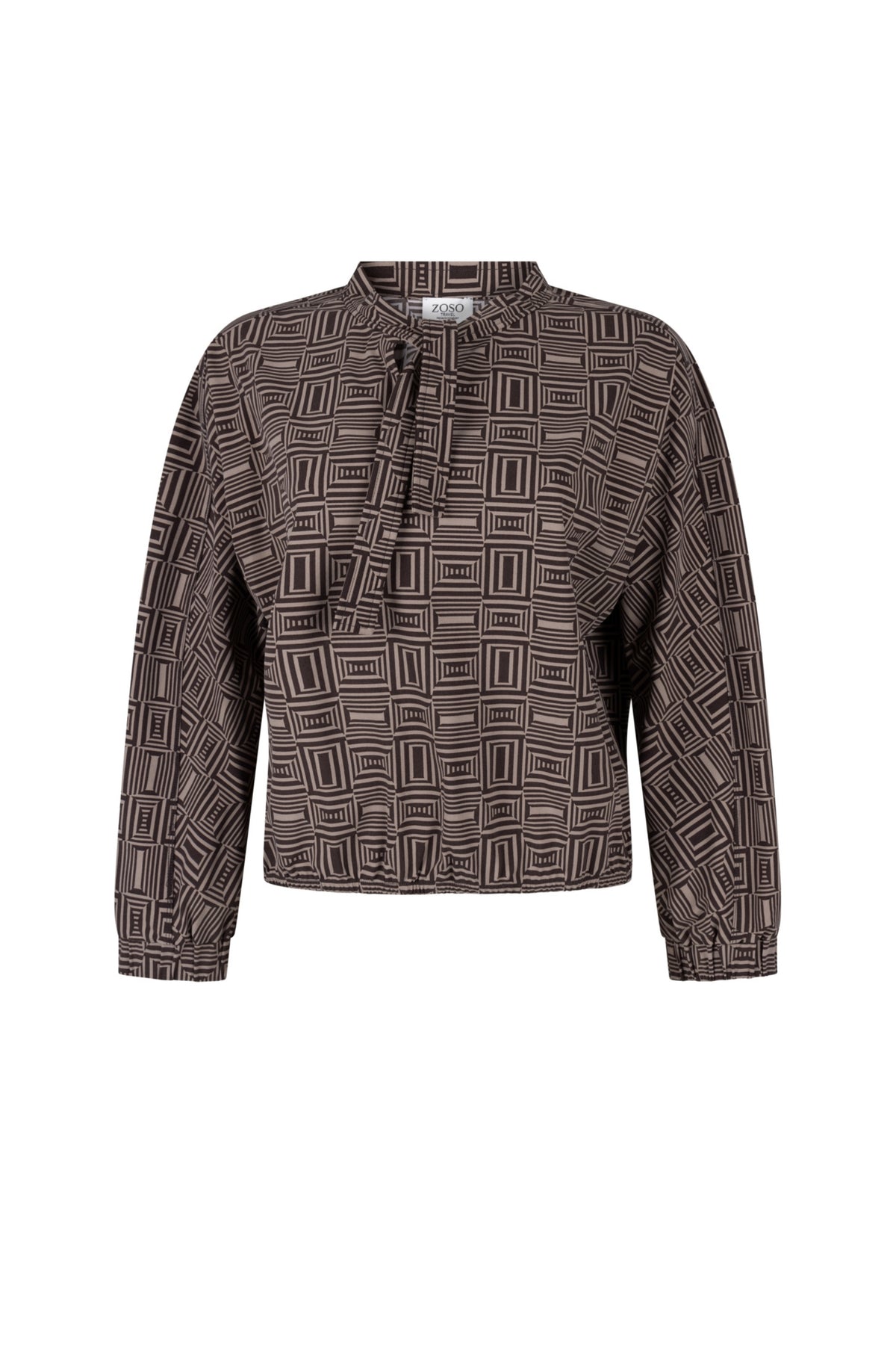 Zoso Travel blouse Lisanne Espresso Taupe, stijlvolle damesblouse met comfortabele pasvorm en modieuze uitstraling.