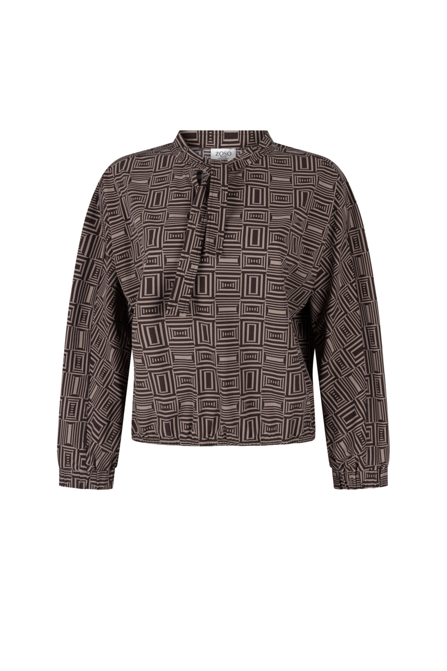 Zoso Travel blouse Lisanne Espresso Taupe, stijlvolle damesblouse met comfortabele pasvorm en modieuze uitstraling.
