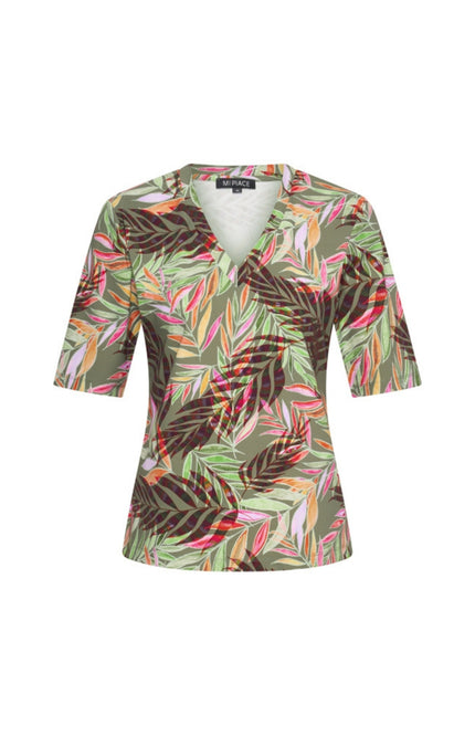 Mi Piace Travel Top Pencil Branches Print Olive 202271 Stretchshop.nl