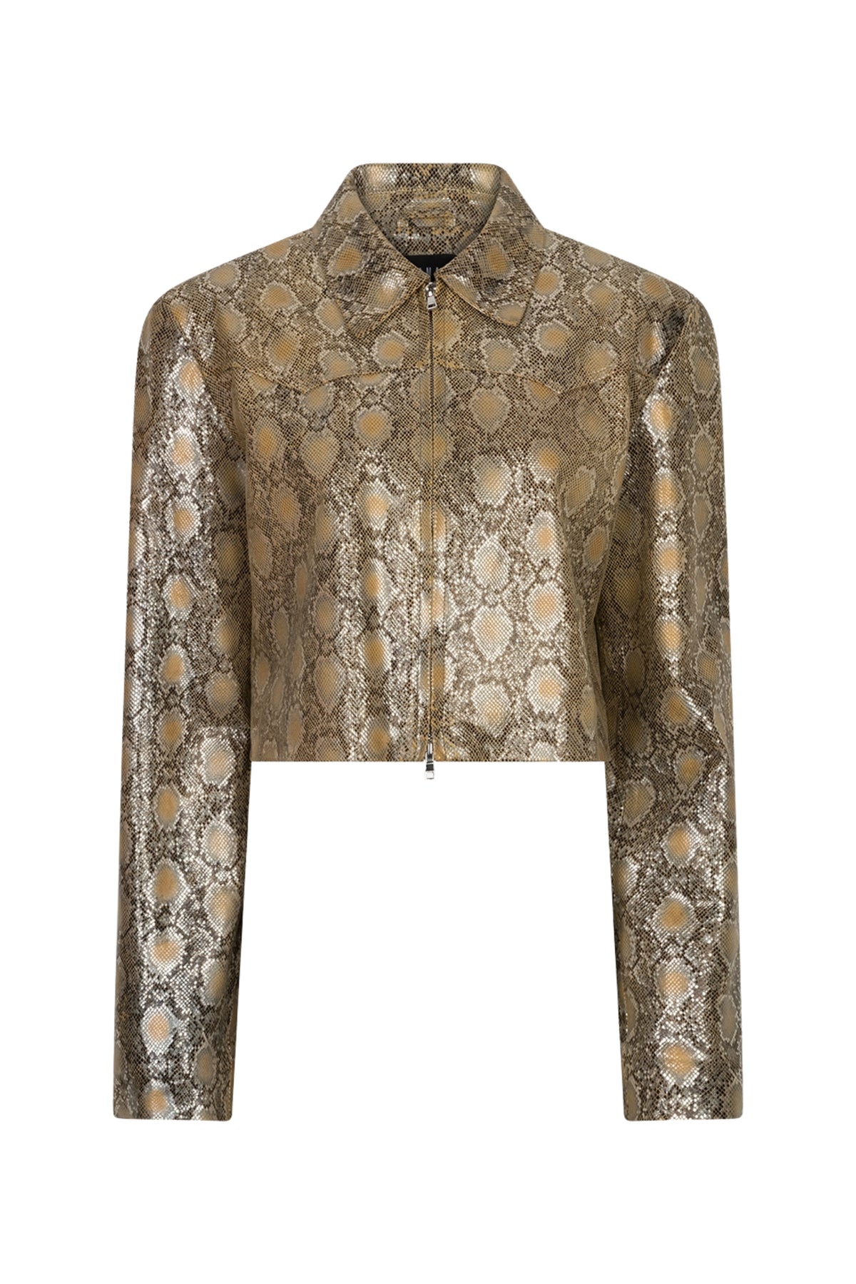 Ibana Jaylin Snake Serpent metallic jas met glanzende zilveren en metallic details, stijlvolle outdoor jas voor dames