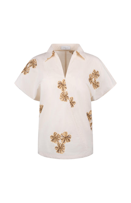 Nukus Top Daniek Embroidery Offwhite Fango NKS01125 Stretchshop.nl