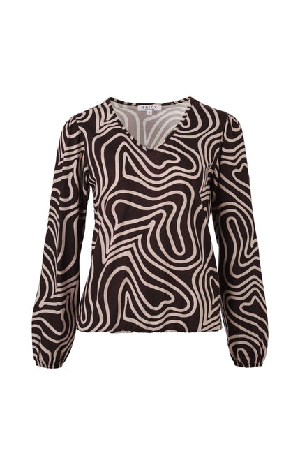 Blouse V-hals Lijnen Print Bruin 183620