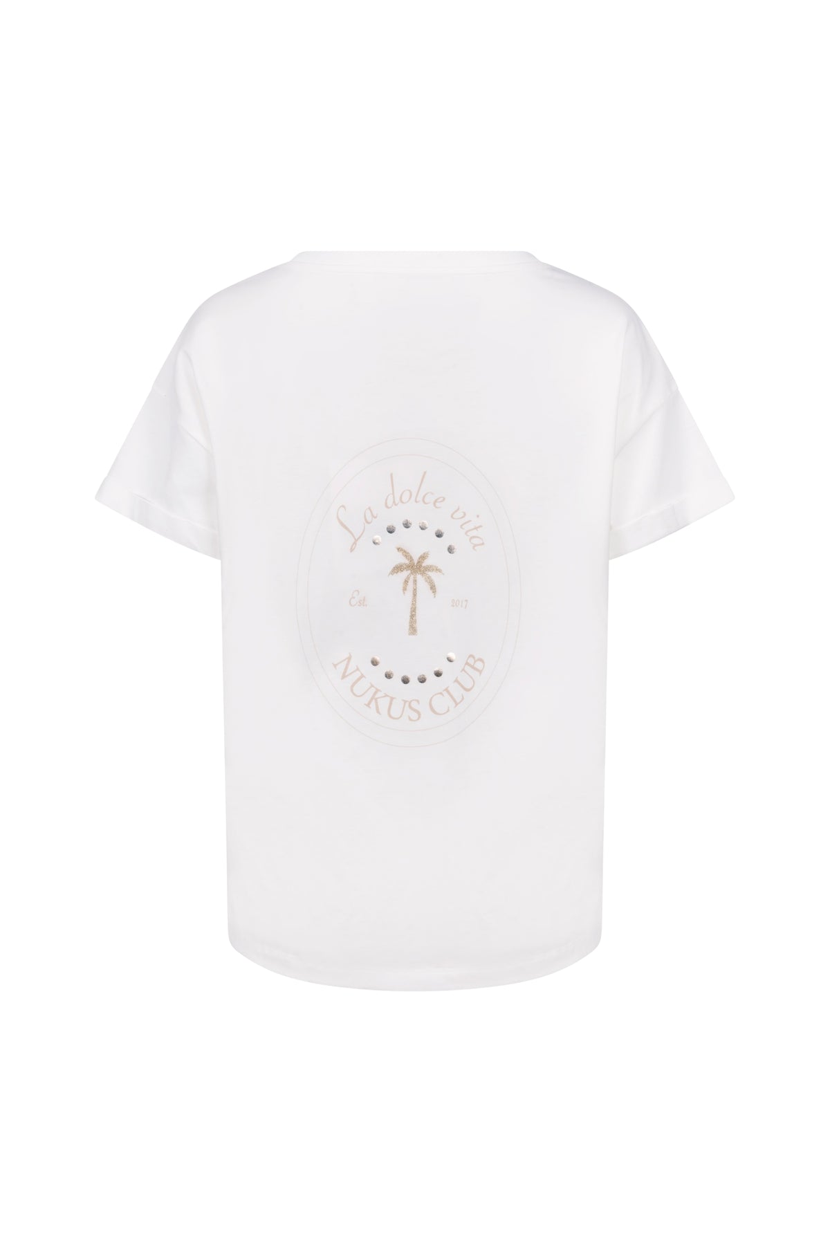 Offwhite Nukus T-shirt Sammie met backprint, casual korte mouw top met opvallend ontwerp en zachte stof.