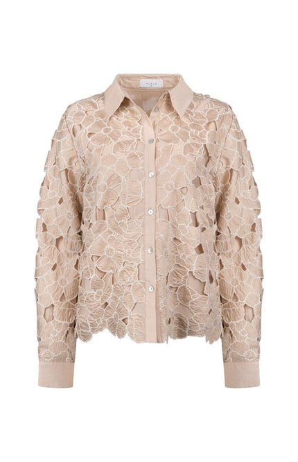 Nukus Blouse Chloe Flower Sand Gold NKS02228 Stretchshop.nl