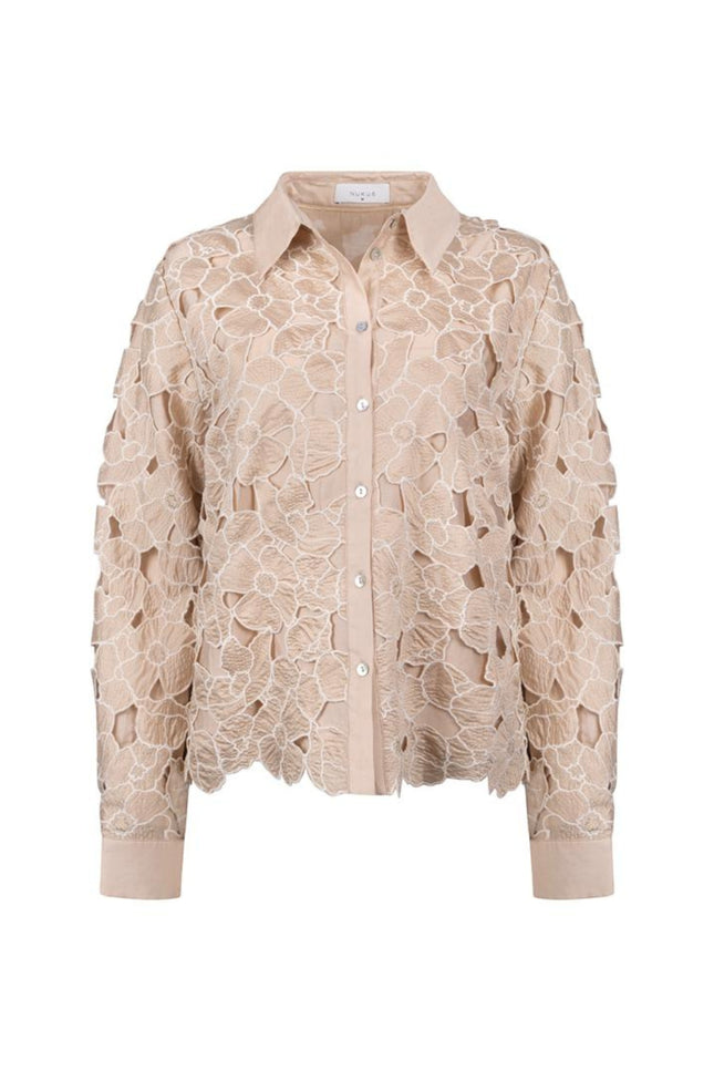 Nukus Blouse Chloe Flower Sand Gold NKS02228 Stretchshop.nl