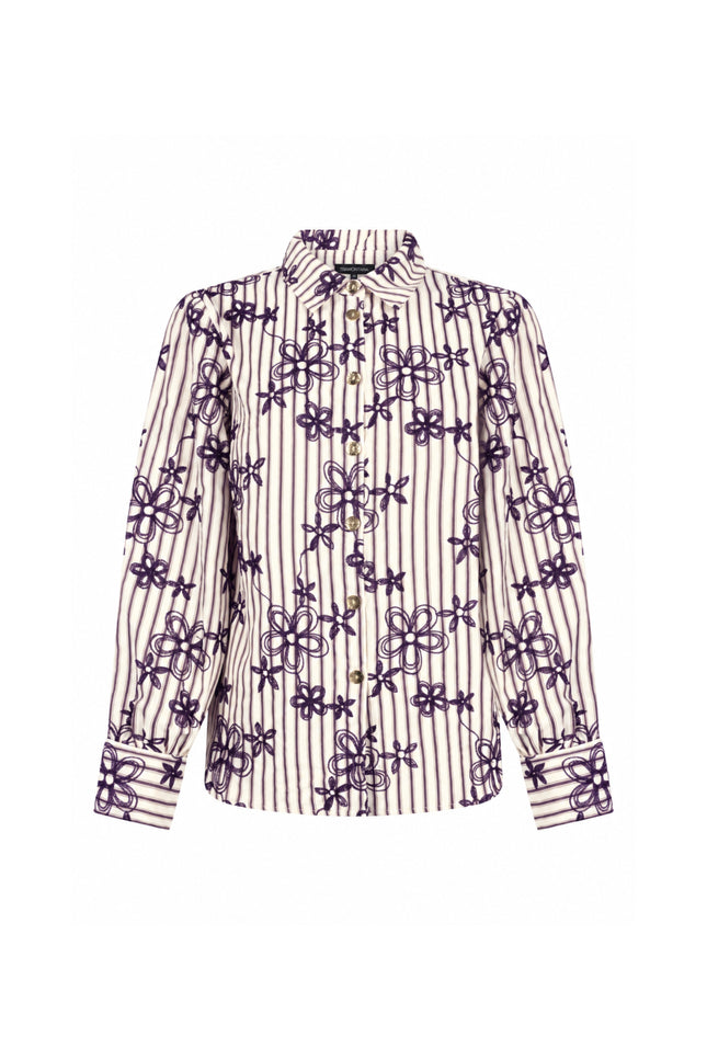 Blouse Striped Embro Aubergine Noir C56-22-301
