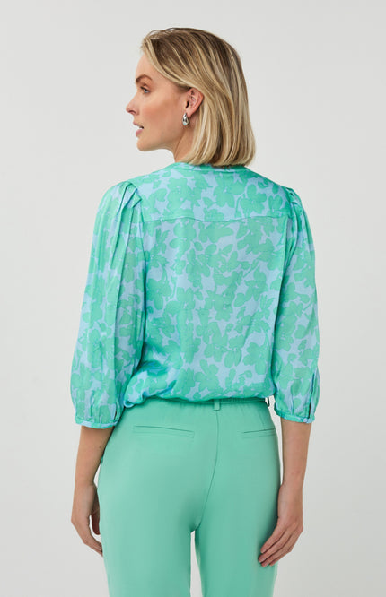 EsQualo Blouse V-neck Daylight Print SP26.14022 Stretchshop.nl