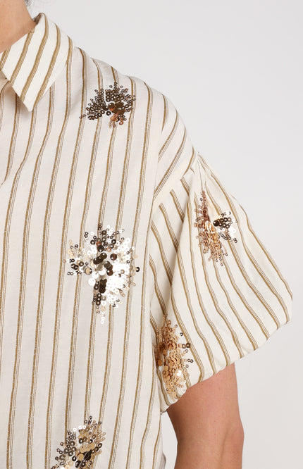 Nukus Blouse Leia Stripe Paillet Offwhite Fango NKS02136 Stretchshop.nl